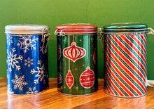 Load image into Gallery viewer, Snowflakes, Ornaments & Candy Cane Stripes Tins